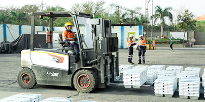 Zinc ingots being handled at a Hindustan Zinc smelter complex